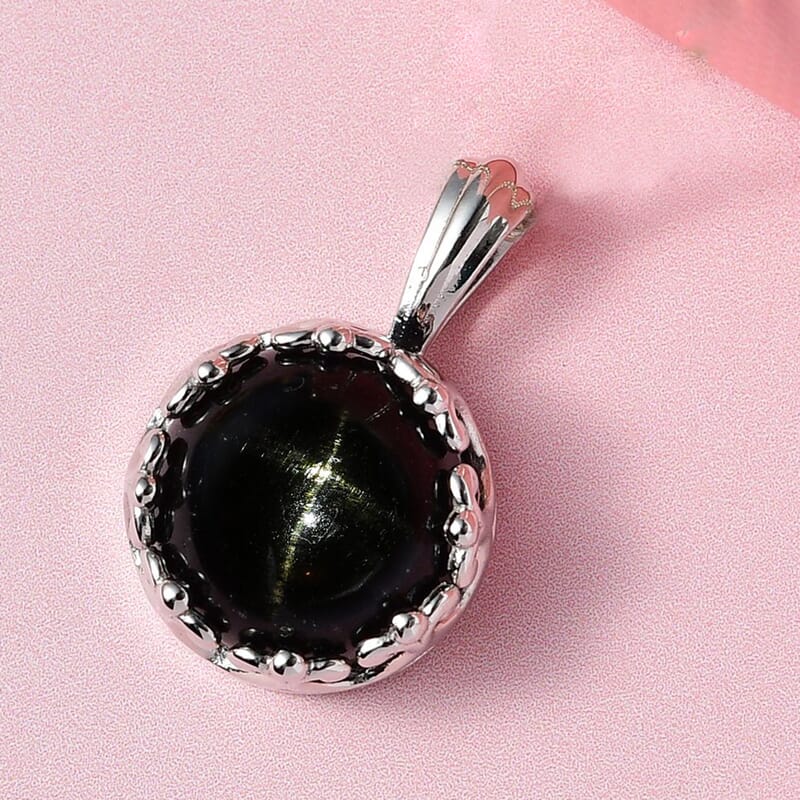 Black Star Diopside 11.00 ctw Pendant in Platinum Over Sterling Silver