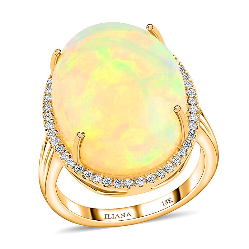 Certified and Appraised Iliana 18K Yellow Gold AAA Ethiopian Welo Opal and G-H SI Diamond Ring (Size 6.0) 7.85 Grams 12.85 ctw