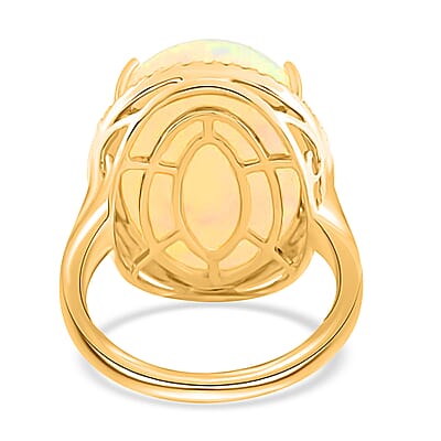 Certified and Appraised Iliana 18K Yellow Gold AAA Ethiopian Welo Opal and G-H SI Diamond Ring (Size 6.0) 7.85 Grams 12.85 ctw