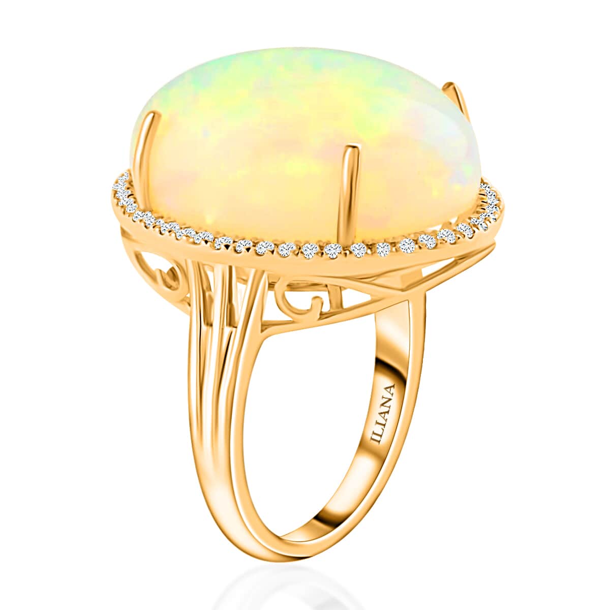 Certified & Appraised Iliana 18K Yellow Gold AAA Ethiopian Welo Opal and G-H SI Diamond Ring (Size 8.0) 7.85 Grams 12.85 ctw image number 3