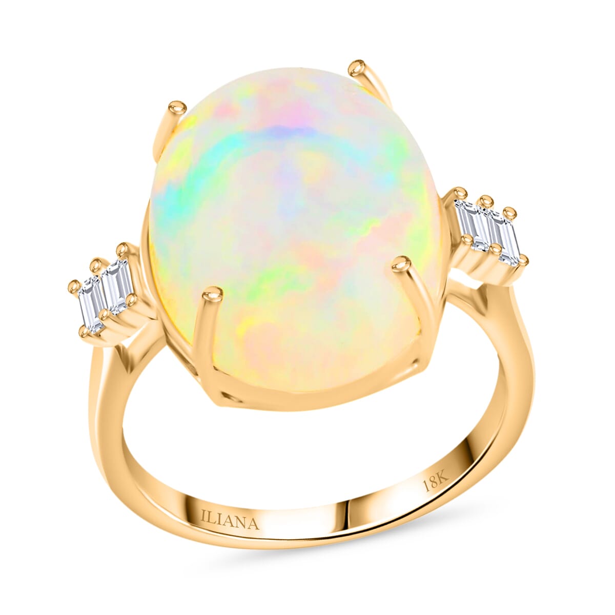 Certified & Appraised Iliana 18K Yellow Gold AAA Ethiopian Welo Opal and G-H SI Diamond Ring (Size 10.0) 7.75 ctw image number 0