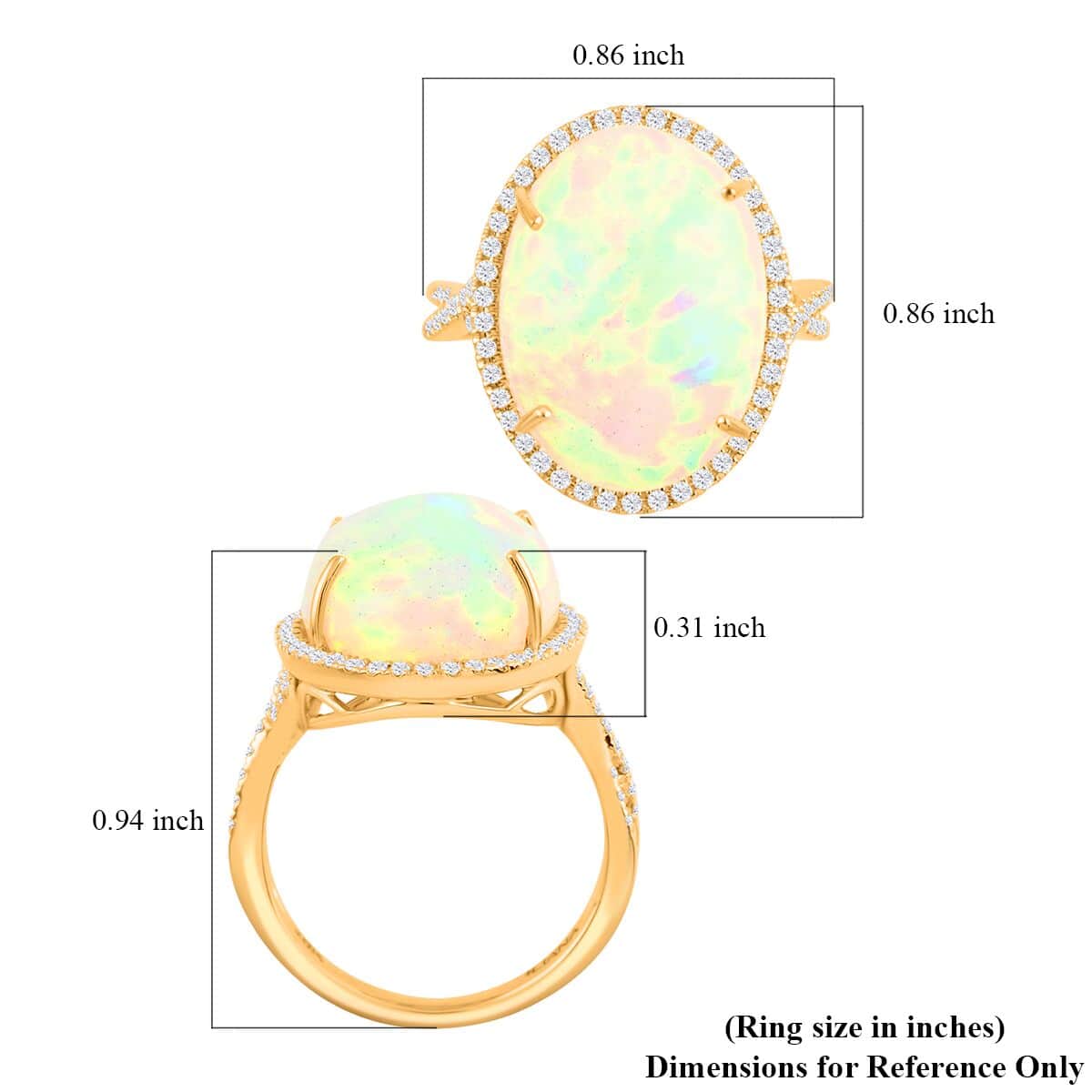 Certified & Appraised ILIANA 18K Yellow Gold AAA Ethiopian Welo Opal and G-H SI Diamond Halo Ring 5.85 Grams 9.50 ctw image number 5