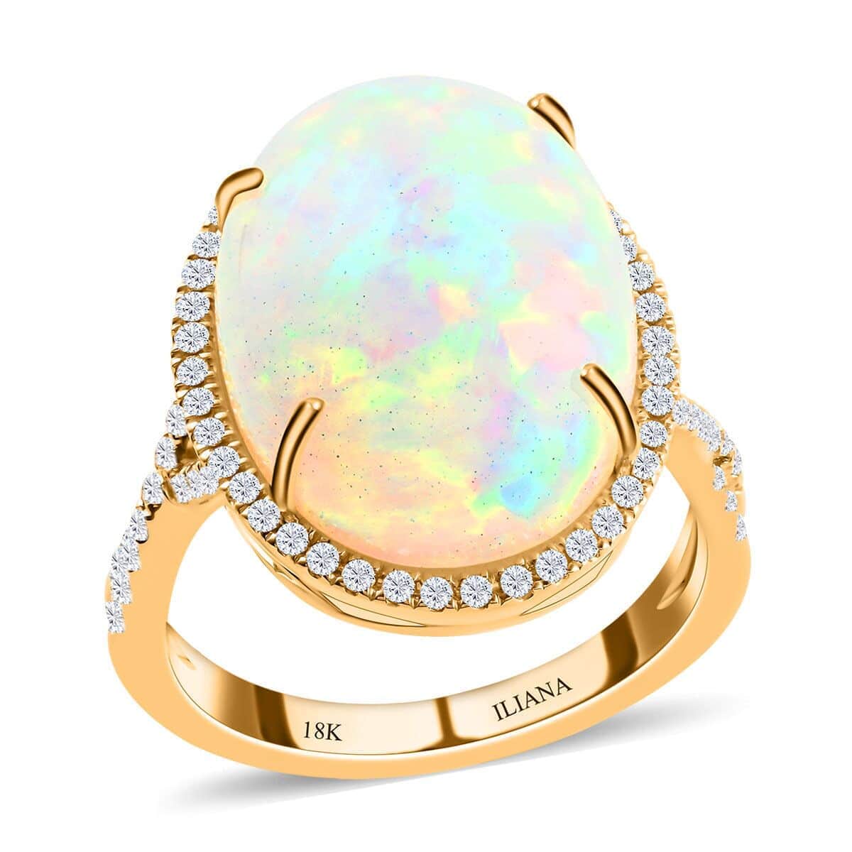 Certified Iliana 18K Yellow Gold AAA Ethiopian Welo Opal and G-H SI Diamond Halo Ring (Size 7.0) 5.85 Grams 9.50 ctw image number 0