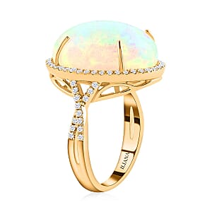 Certified Iliana 18K Yellow Gold AAA Ethiopian Welo Opal and G-H SI Diamond Halo Ring (Size 8.0) 5.85 Grams 9.50 ctw