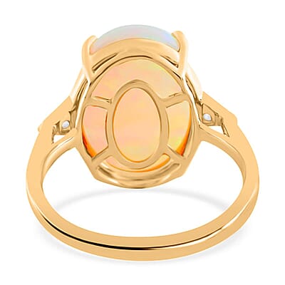 Certified & Appraised Iliana 18K Yellow Gold AAA Ethiopian Welo Opal and G-H SI Diamond Ring (Size 10.0) 4 Grams 5.80 ctw
