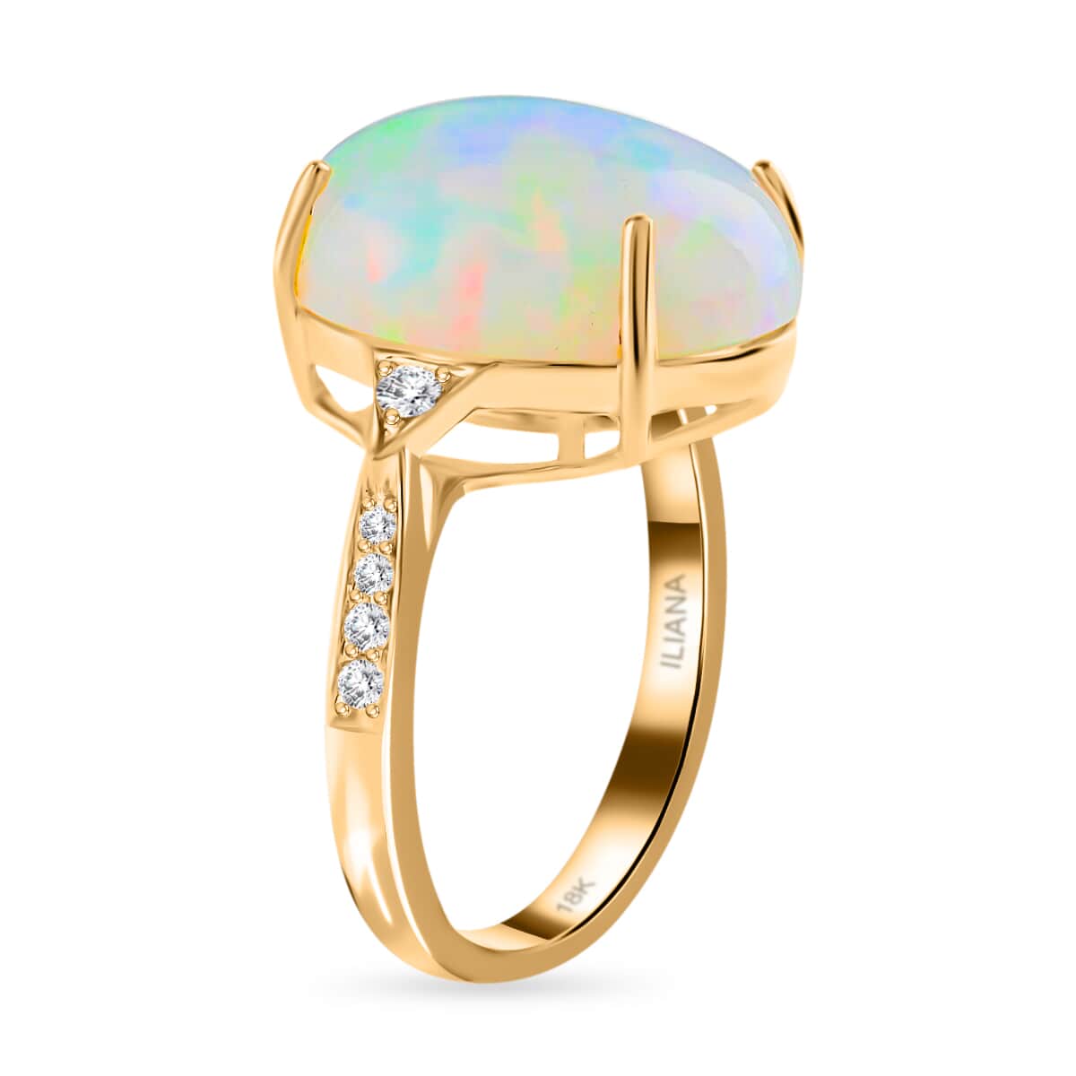 Certified Iliana 18K Yellow Gold AAA Ethiopian Welo Opal and G-H SI Diamond Ring (Size 7.0) 4 Grams 5.80 ctw image number 3