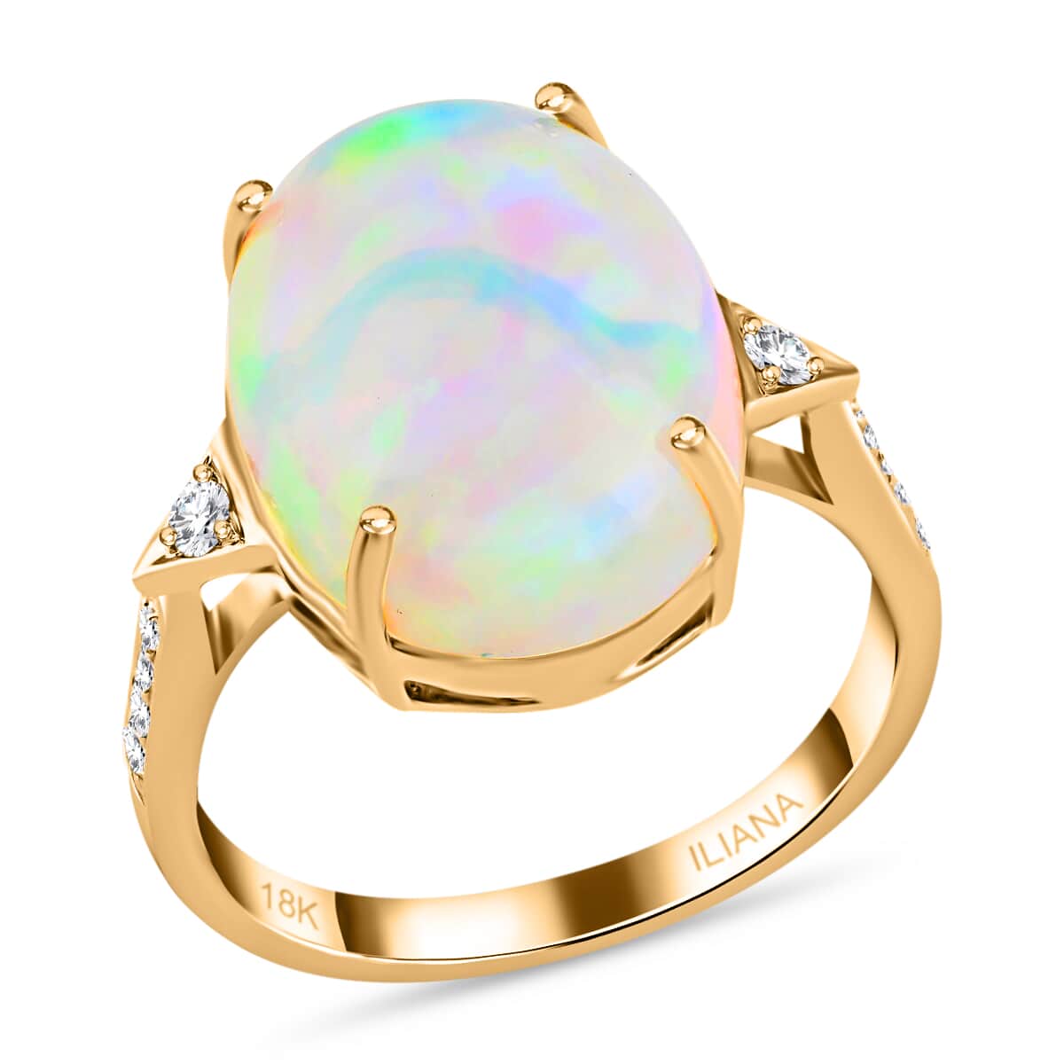 Certified Iliana 18K Yellow Gold AAA Ethiopian Welo Opal and G-H SI Diamond Ring (Size 8.0) 4 Grams 5.80 ctw image number 0