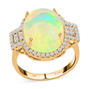 Certified Iliana 18K Yellow Gold AAA Ethiopian Welo Opal and G-H SI Diamond Ring (Size 10.0) 5.60 Grams 7.40 ctw