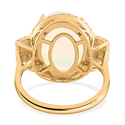 Certified & Appraised Iliana 18K Yellow Gold AAA Ethiopian Welo Opal and G-H SI Diamond Ring (Size 10.0) 5.60 Grams 7.40 ctw