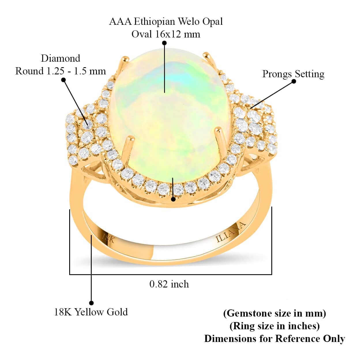 Certified Iliana 18K Yellow Gold AAA Ethiopian Welo Opal and G-H SI Diamond Ring (Size 10.0) 5.60 Grams 7.40 ctw image number 5