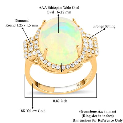 Certified & Appraised Iliana 18K Yellow Gold AAA Ethiopian Welo Opal and G-H SI Diamond Ring (Size 10.0) 5.60 Grams 7.40 ctw
