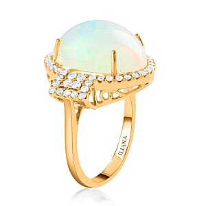Certified Iliana 18K Yellow Gold AAA Ethiopian Welo Opal and G-H SI Diamond Halo Ring (Size 6.0) 5.60 Grams 7.40 ctw
