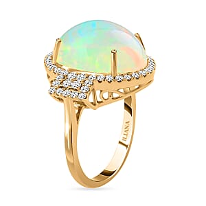 Certified Iliana 18K Yellow Gold AAA Ethiopian Welo Opal and G-H SI Diamond Ring (Size 7.0) 5.60 Grams 7.40 ctw
