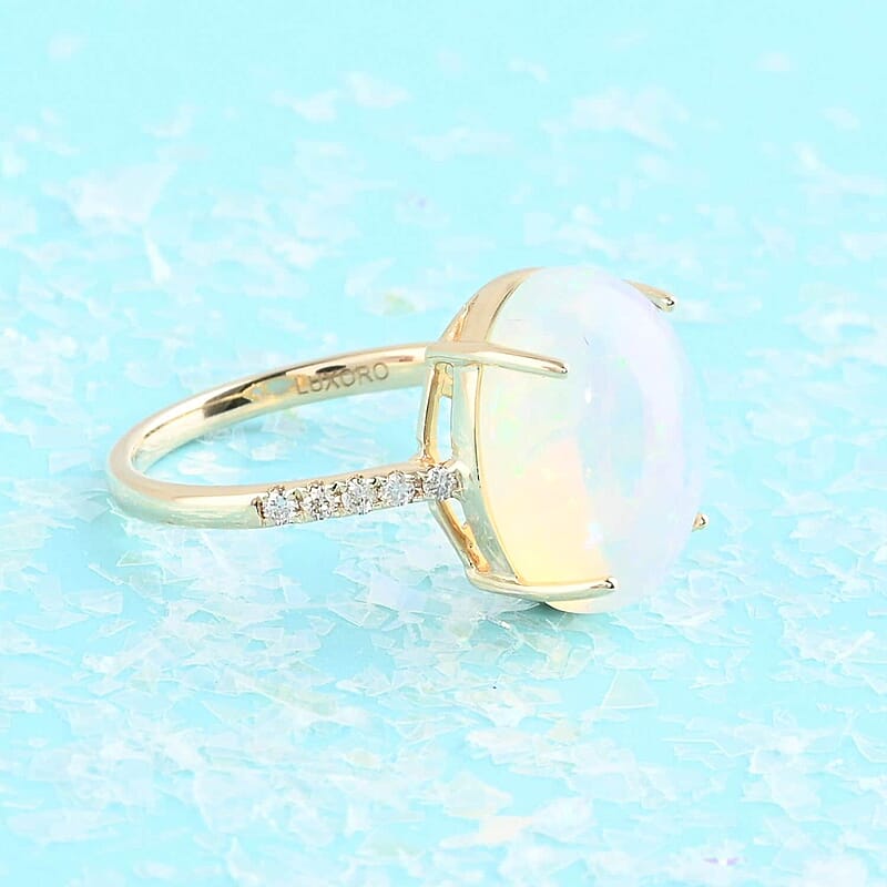 Certified & Appraised Luxoro 14K Yellow Gold AAA Ethiopian Welo Opal and G-H I2 Diamond Ring (Size 10.0) 2.55 Grams 4.40 ctw