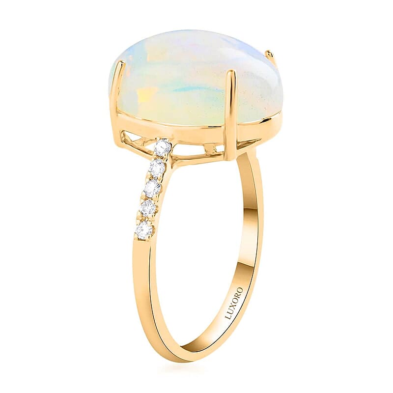 Certified & Appraised Luxoro 14K Yellow Gold AAA Ethiopian Welo Opal and G-H I2 Diamond Ring (Size 10.0) 2.55 Grams 4.40 ctw