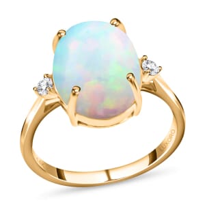 Luxoro AAA Ethiopian Welo Opal Ring, Certified & Appraised Opal Ring, Diamond Accent Ring, 14K Yellow Gold Ring, Opal Three Stone Ring, Wedding Rings 3.60 ctw