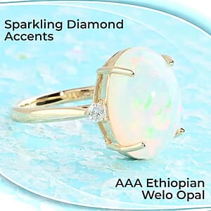 Luxoro AAA Ethiopian Welo Opal Ring, Certified & Appraised Opal Ring, Diamond Accent Ring, 14K Yellow Gold Ring, Opal Three Stone Ring, Wedding Rings 3.60 ctw