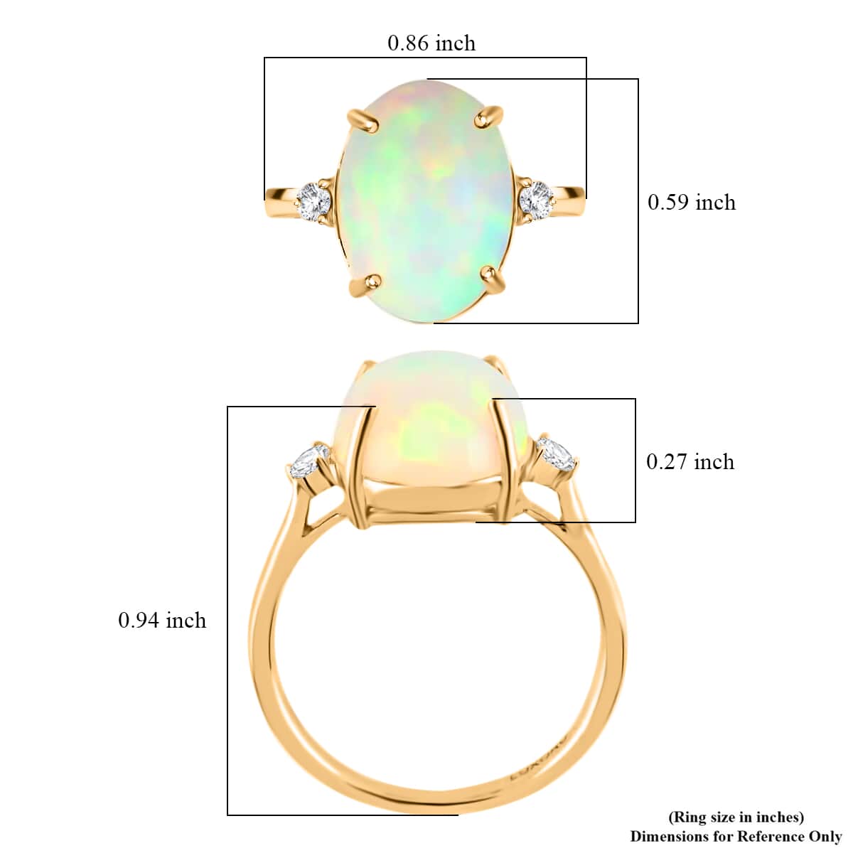 Certified & Appraised Luxoro AAA Ethiopian Welo Opal and Diamond 3.60 ctw Accent Ring, 14K Yellow Gold Ring, Opal Three Stone Ring, Wedding Rings (Size 8.0) image number 6