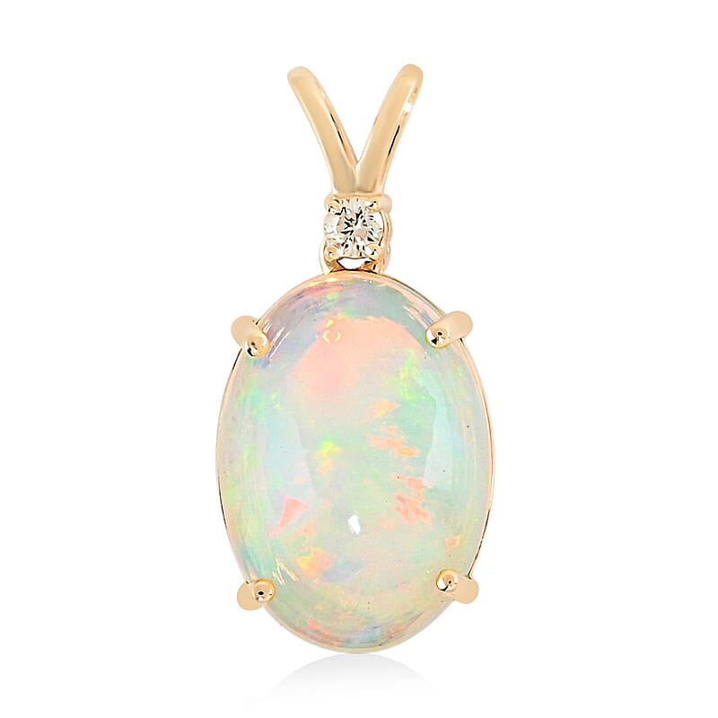 Ankur Treasure Chest Certified & Appraised Luxoro 14K Yellow Gold AAA Ethiopian Welo Opal and G-H I2 Diamond Pendant 3.60 ctw