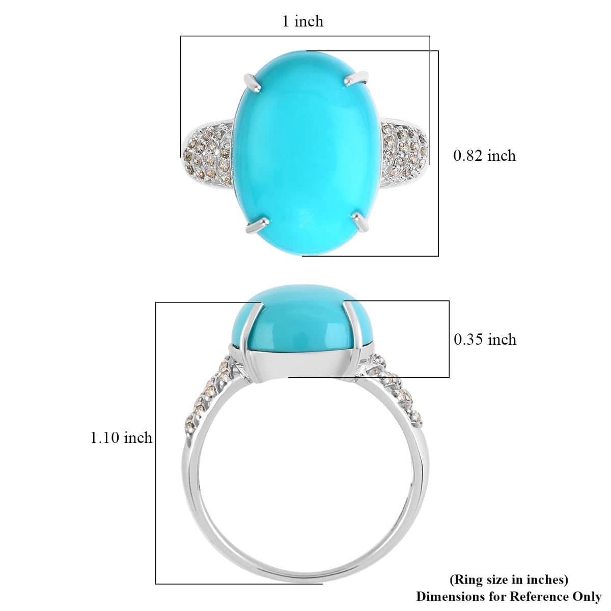 Luxoro 14K White Gold AAA Sleeping Beauty Turquoise and G-H I2 Diamond Ring (Size 6.0) 10.35 ctw image number 5