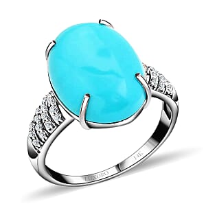 Luxoro 14K White Gold AAA Sleeping Beauty Turquoise and G-H I2 Diamond Ring (Size 9.0) 10.35 ctw