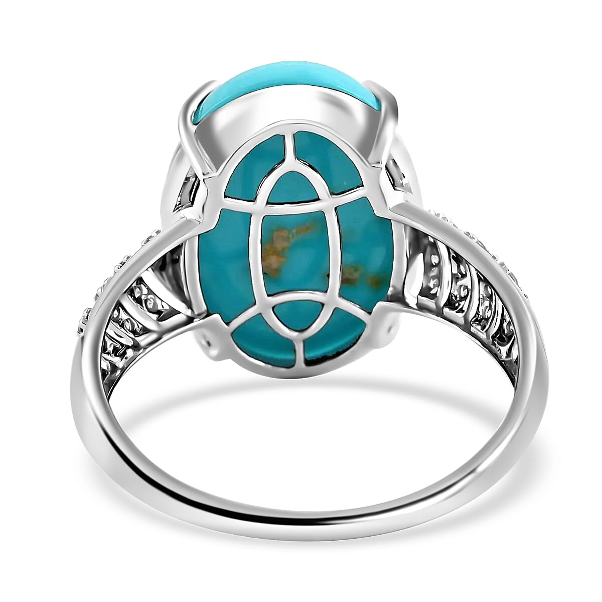 Luxoro 14K White Gold AAA Sleeping Beauty Turquoise and G-H I2 Diamond Ring (Size 9.0) 10.35 ctw image number 4