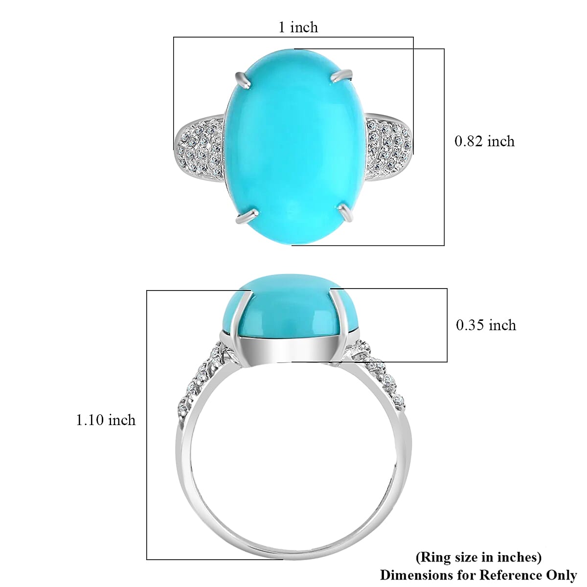 Luxoro 14K White Gold AAA Sleeping Beauty Turquoise and G-H I2 Diamond Ring (Size 9.0) 10.35 ctw image number 5