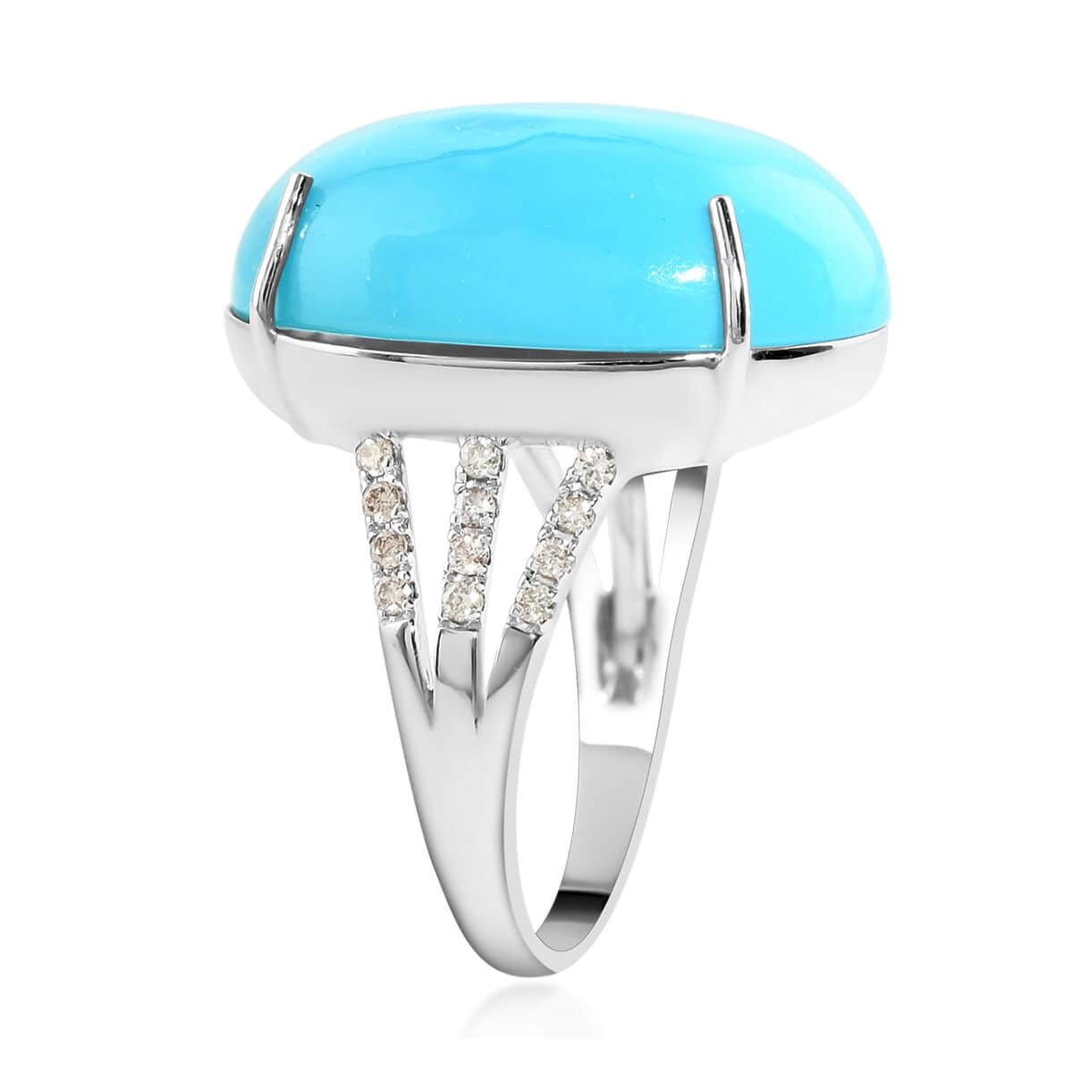 Luxoro 14K White Gold AAA Sleeping Beauty Turquoise and G-H I3 Diamond Split Shank Ring (Size 6.0) 14.30 ctw image number 3