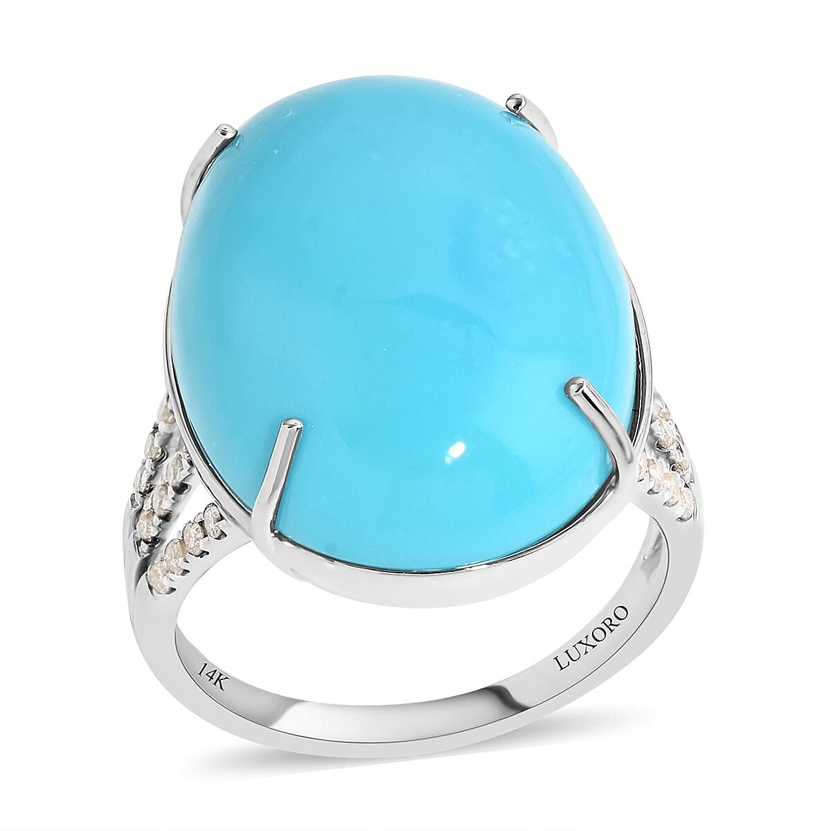 Luxoro 14K White Gold AAA Sleeping Beauty Turquoise and G-H I2 Diamond Split Shank Ring (Size 7.0) 14.30 ctw image number 0