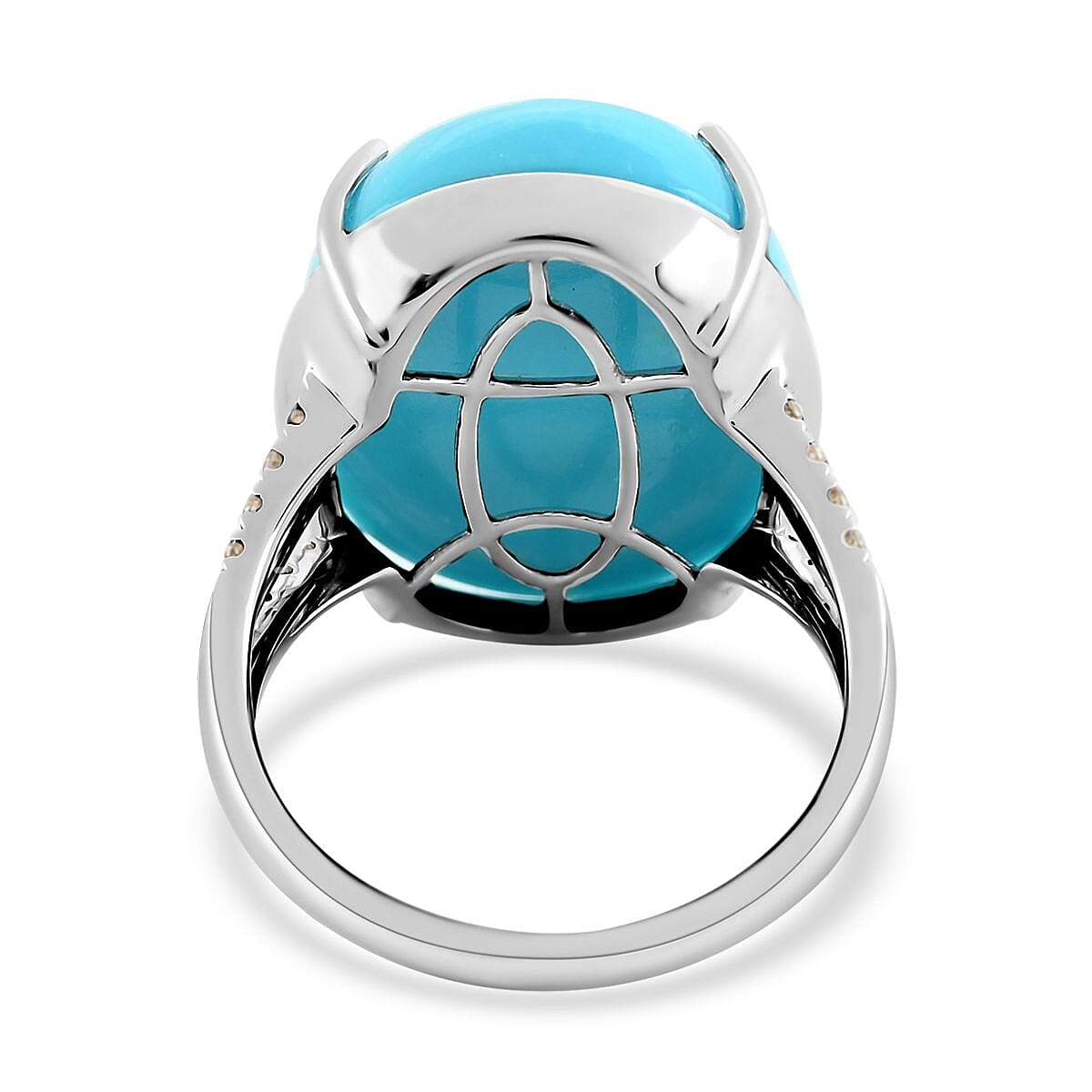 Luxoro 14K White Gold AAA Sleeping Beauty Turquoise and G-H I2 Diamond Split Shank Ring (Size 7.0) 14.30 ctw image number 4