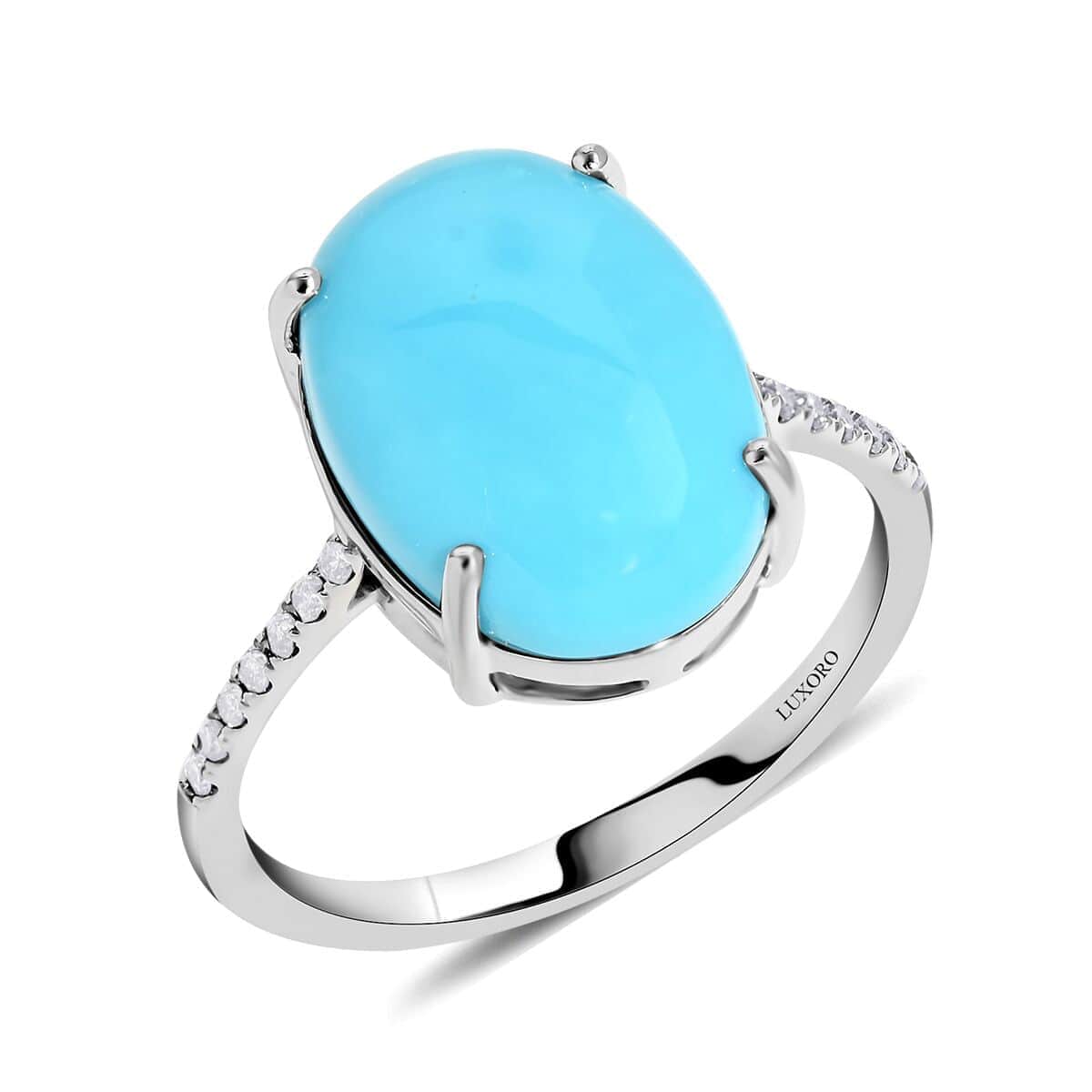 Doorbuster LUXORO 14K White Gold AAA American Natural Sleeping Beauty Turquoise, Diamond (G-H, I2) Ring (Size 10.0) (2.25 g) 5.35 ctw image number 0