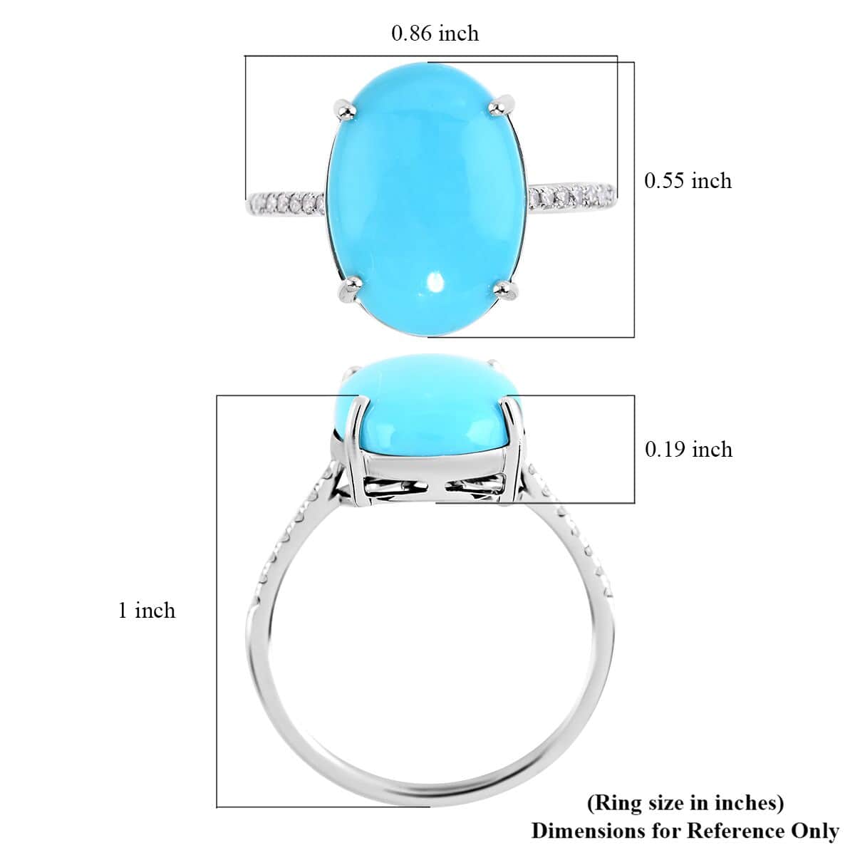 Luxoro 14K White Gold AAA Sleeping Beauty Turquoise and G-H I2 Diamond Ring (Size 6.0) 2.25 Grams 5.35 ctw (Del. 15-20 Days)  image number 5
