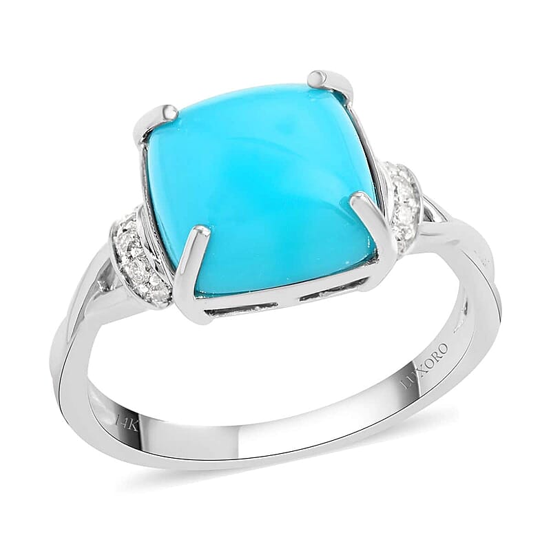 Luxoro 14K White Gold AAA Sleeping Beauty Turquoise and G-H I2 Diamond Ring (Size 10.0) 3.20 ctw