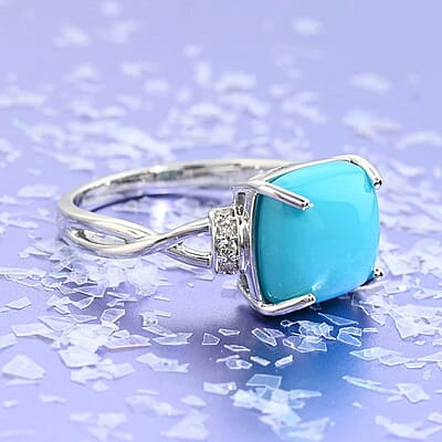 Luxoro 14K White Gold AAA Sleeping Beauty Turquoise and G-H I2 Diamond Ring (Size 10.0) 3.20 ctw