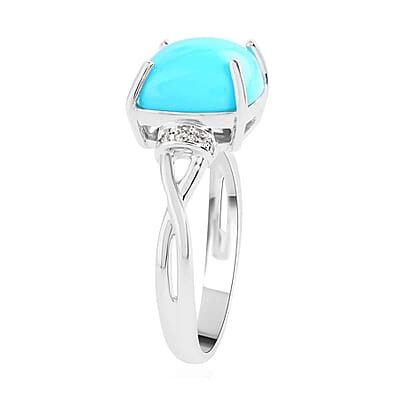 Luxoro 14K White Gold AAA Sleeping Beauty Turquoise and G-H I2 Diamond Ring (Size 10.0) 3.20 ctw
