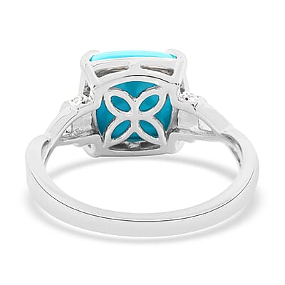 Luxoro 14K White Gold AAA Sleeping Beauty Turquoise and G-H I2 Diamond Ring (Size 10.0) 3.20 ctw