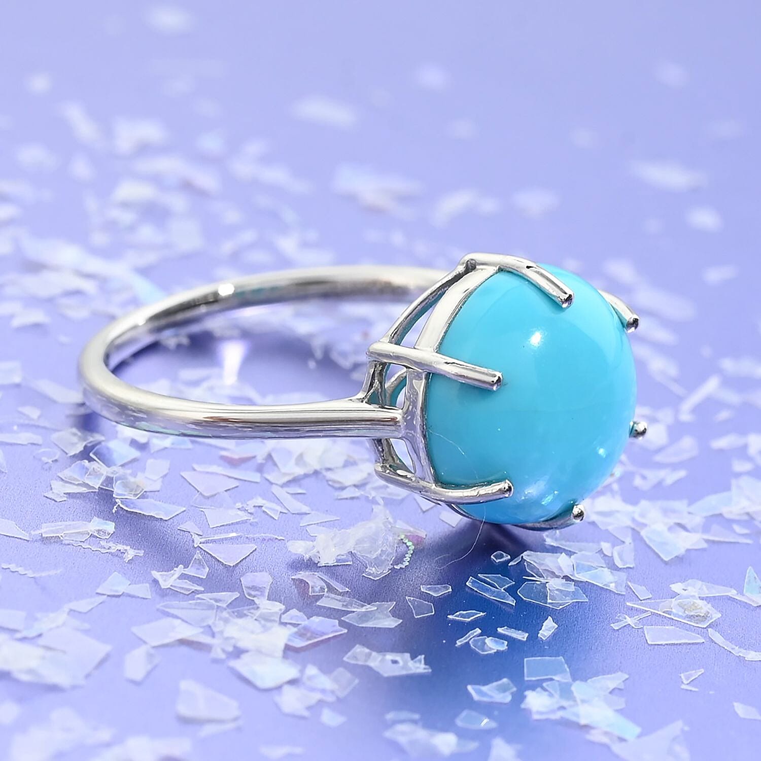 Luxoro 14K White Gold AAA Sleeping Beauty Turquoise Solitaire Ring (Size 6.0) 3.80 ctw