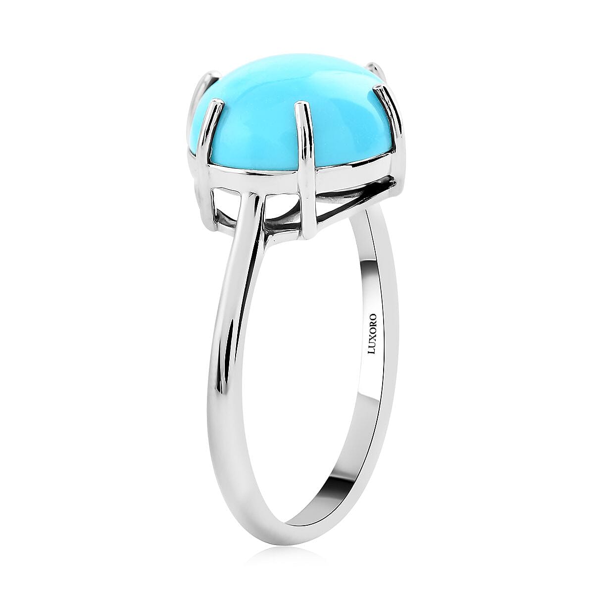 Luxoro 14K White Gold AAA Sleeping Beauty Turquoise Solitaire Ring (Size 6.0) 3.80 ctw