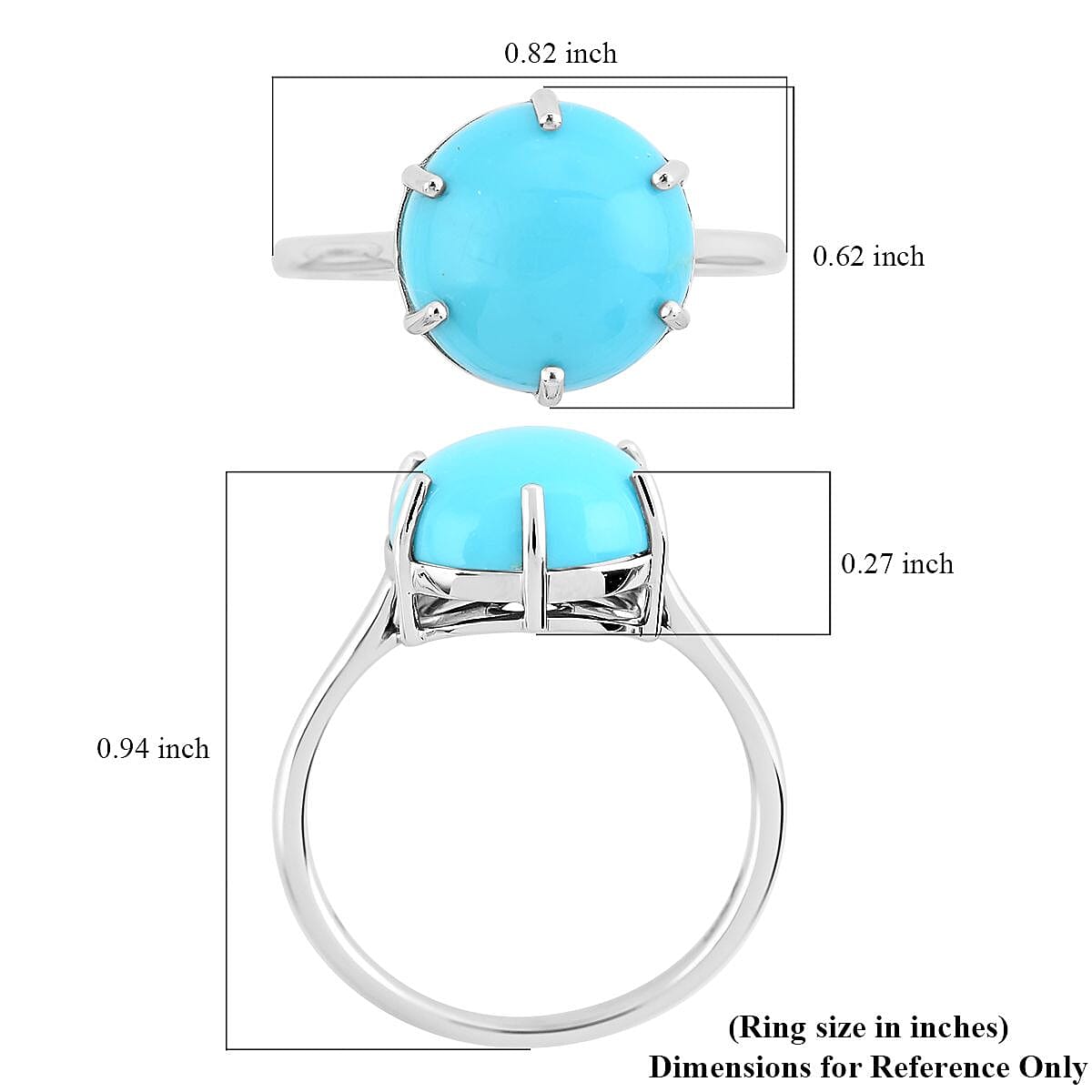 Luxoro 14K White Gold AAA Sleeping Beauty Turquoise Solitaire Ring (Size 6.0) 3.80 ctw