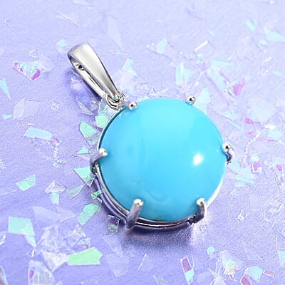 Luxoro AAA Sleeping Beauty Turquoise 3.80 ctw Solitaire Pendant in 14K White Gold