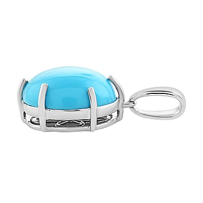 Luxoro AAA Sleeping Beauty Turquoise 3.80 ctw Solitaire Pendant in 14K White Gold