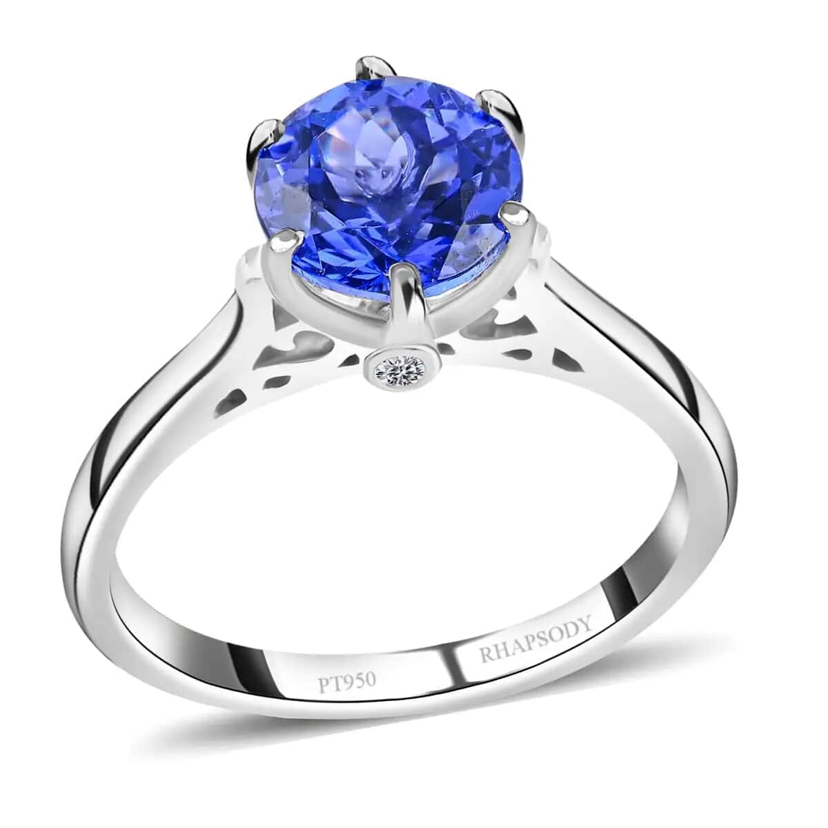 Rhapsody Certified and Appraised AAAA Tanzanite Ring, E-F VS Diamond Accent Ring, 950 Platinum Ring, Wedding Ring 6.15 Grams 2.40 ctw image number 0