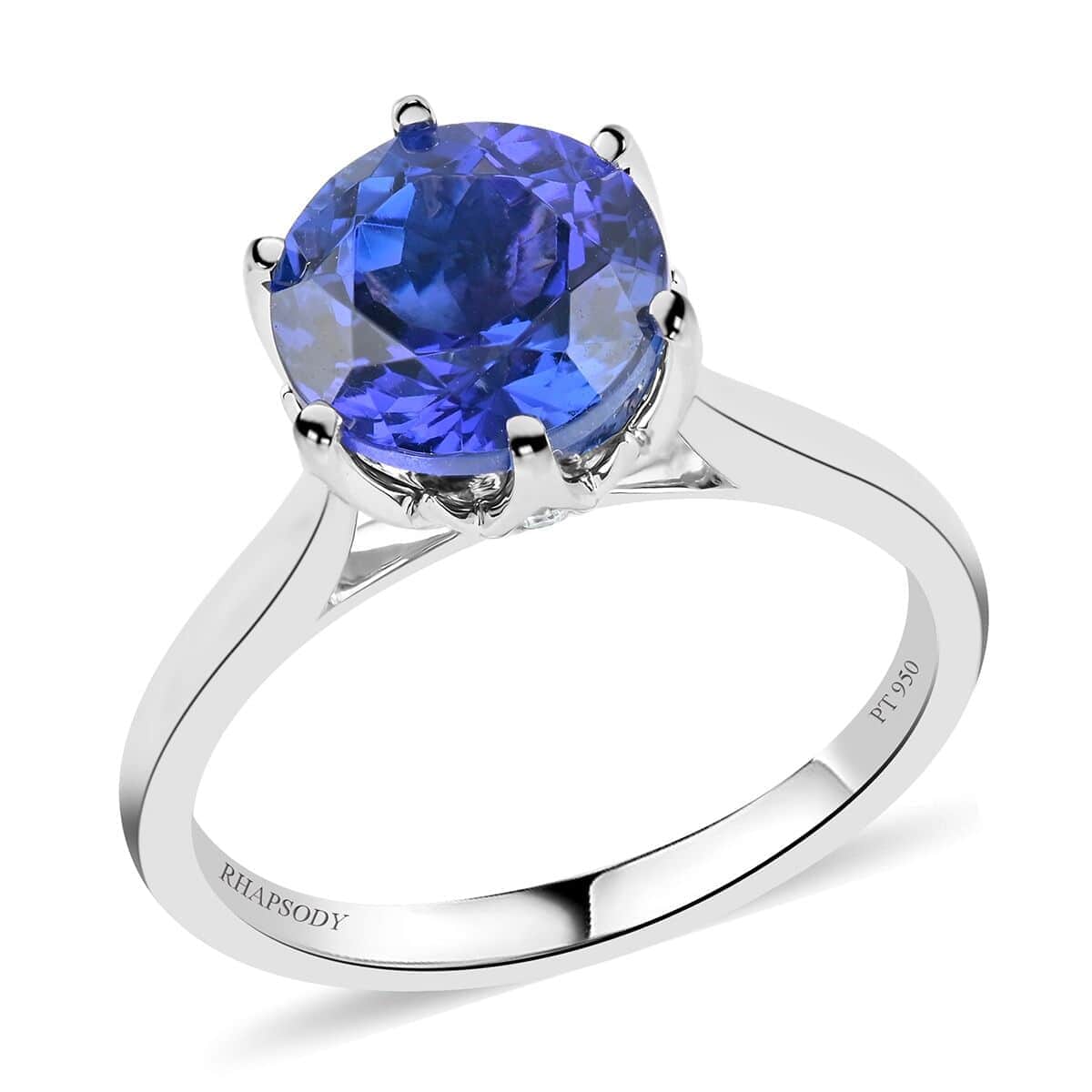 Certified and Appraised Rhapsody 950 Platinum AAAA Tanzanite and E-F VS Diamond Ring (Size 9.0) 5.95 Grams 3.40 ctw image number 0