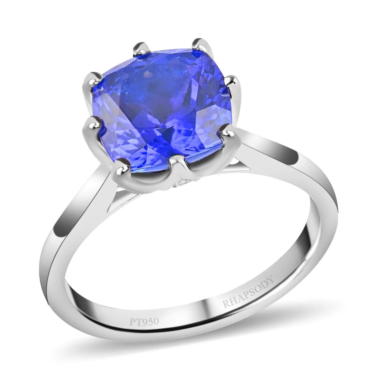 Certified and Appraised Rhapsody 950 Platinum AAAA Tanzanite and E-F VS Diamond Ring (Size 6.0) 6.43 Grams 3.40 ctw image number 0