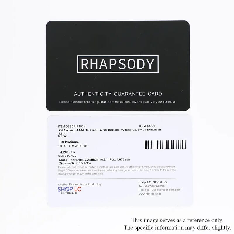 Certified and Appraised Rhapsody 950 Platinum AAAA Tanzanite, Diamond (E-F, VS) Ring (Size 10.0) (6.20 g) 4.20 ctw