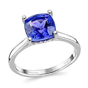 Certifiead Rhapsody 950 Platinum AAAA Tanzanite and E-F VS Diamond Ring (Size 9.0) 6.20 Grams 4.20 ctw