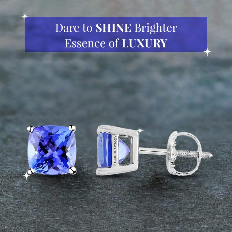 Certified & Appraised Rhapsody 950 Platinum AAAA Tanzanite Earrings, Platinum Solitaire Earrings, Tanzanite Studs 2.10 ctw