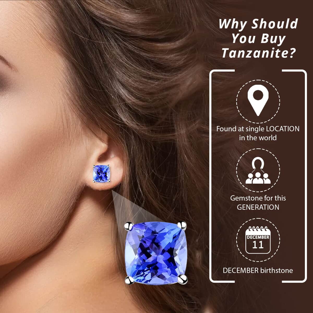 Certified & Appraised Rhapsody 950 Platinum AAAA Tanzanite Earrings, Platinum Solitaire Earrings, Tanzanite Studs 2.10 ctw image number 3