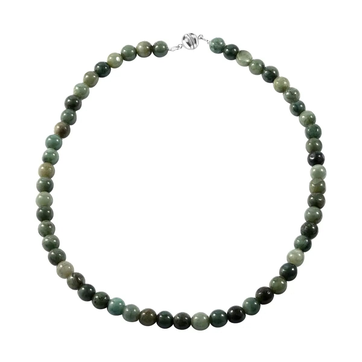 Natural Jadeite Bead Necklace in Sterling Silver 400.00 ctw, Silver Beaded Necklace (20 Inches) image number 0