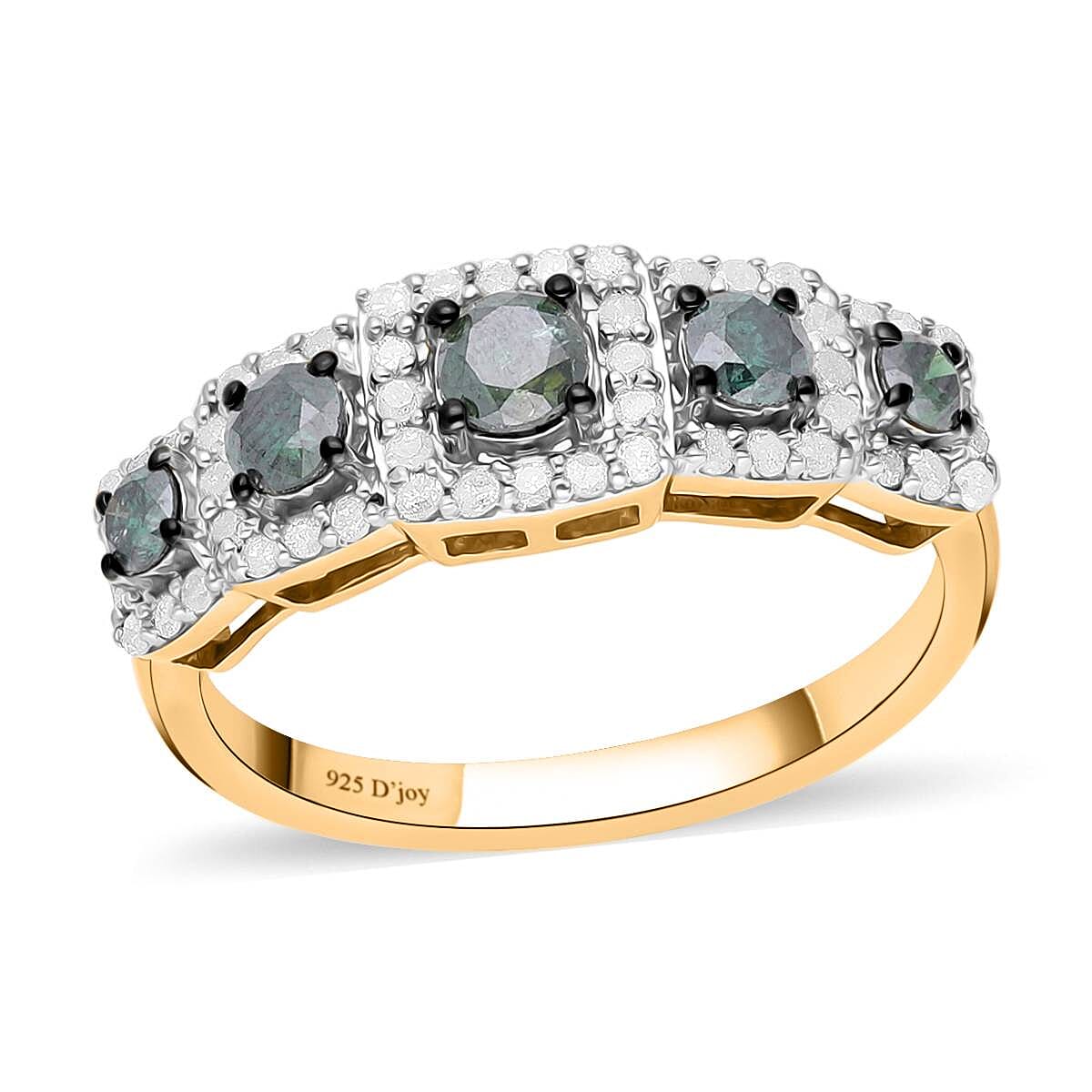 Green and White Diamond Ring in Vermeil Yellow Gold Over Sterling Silver 1.00 ctw image number 0